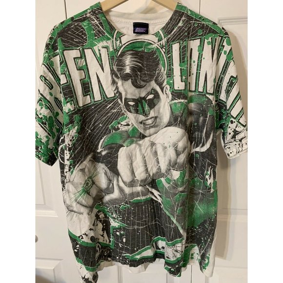 Green Lantern Justice League America Sz XL T-shirt All Over Print One Side Green - Picture 3 of 6